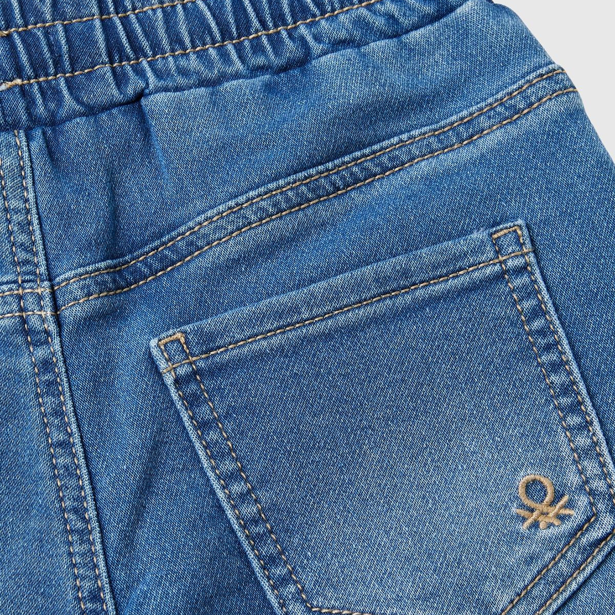 Erkek Çocuk Koyu Denim Arka Cebi Logolu Lastik Paça Ağartılmış Denim Pantolon