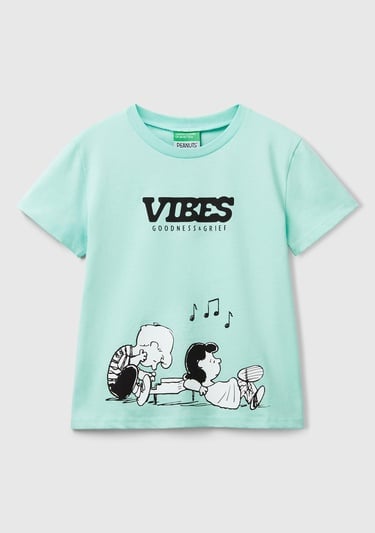  Kız Çocuk Su Yeşili Peanuts Baskılı T-Shirt