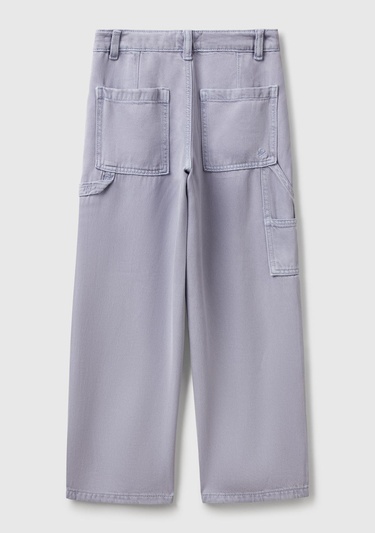  Kız Çocuk Lila %100 Liyosel Logo İşlemeli Yanı Halka Detaylı Pantolon