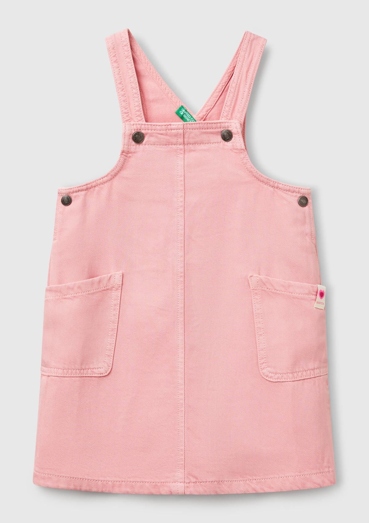  Kız Çocuk Pembe %100 Liyosel Logo Etiketli Yama Cepli Askılı Salopet