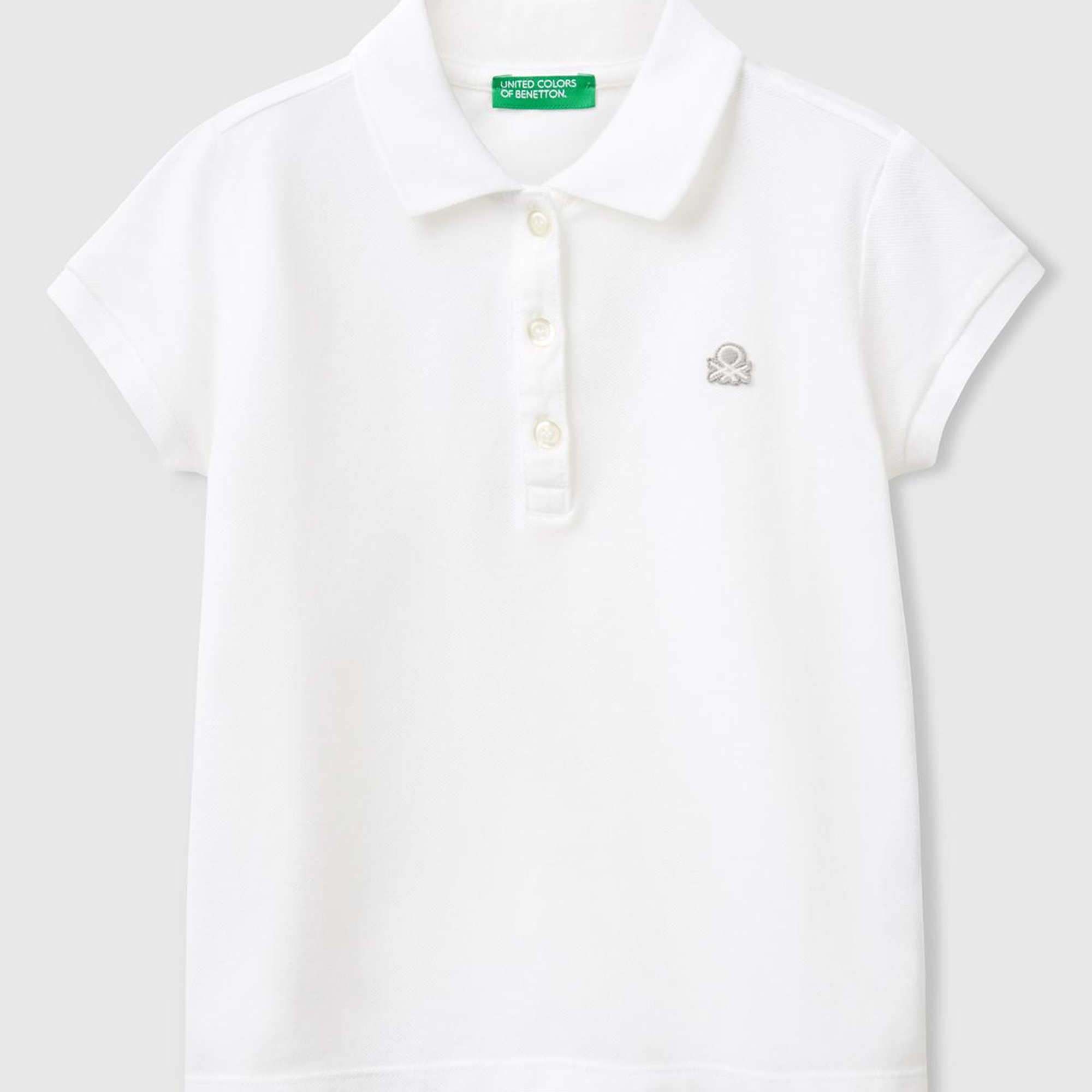Kız Çocuk Beyaz Logolu Pike Polo T-Shirt