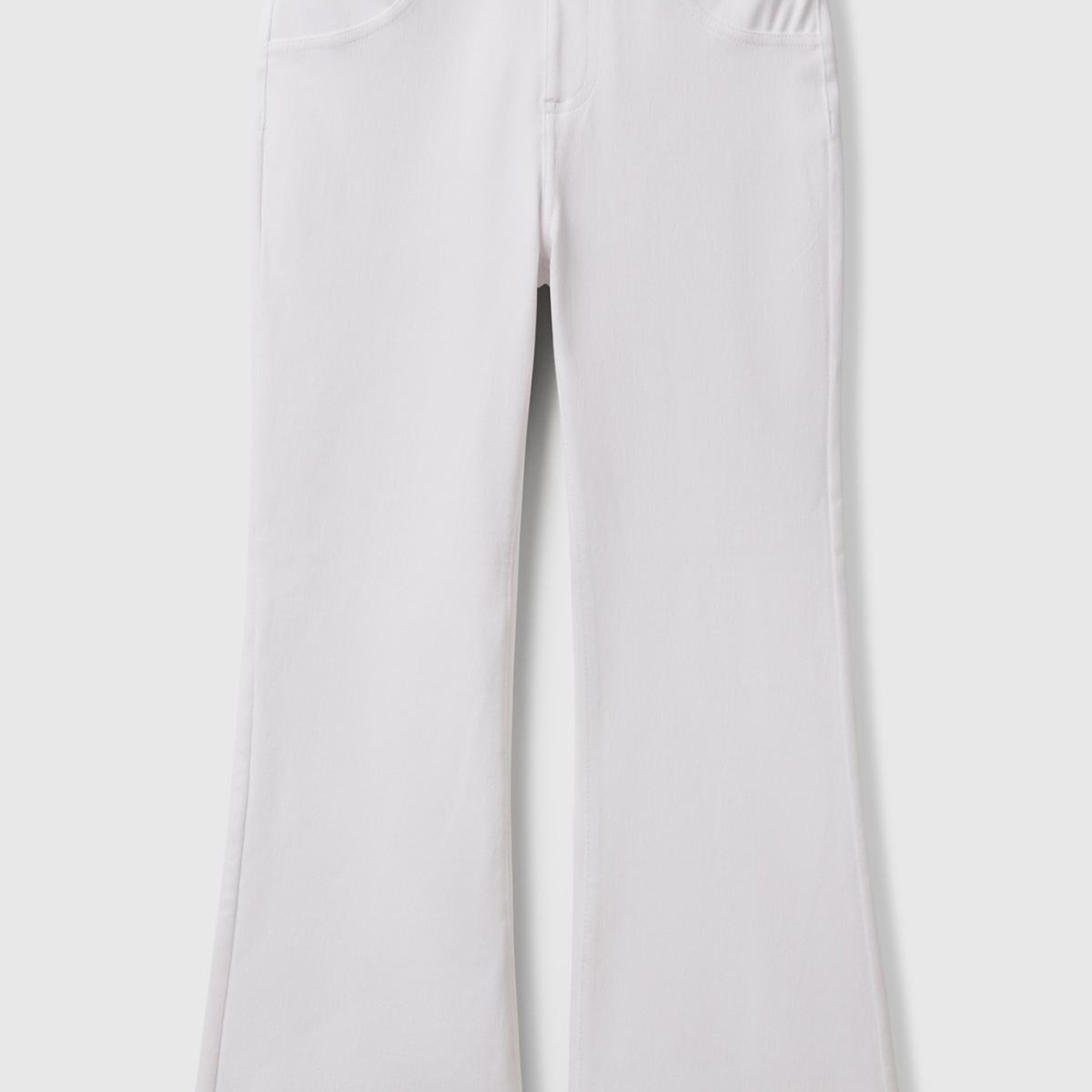 Kız Çocuk Beyaz Streç Kumaş Logo İşlemeli Kloş Pantolon