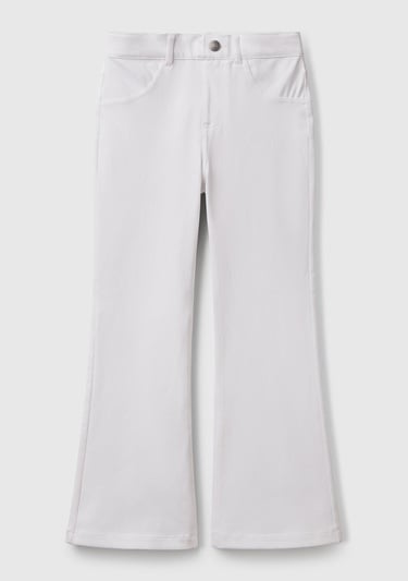  Kız Çocuk Beyaz Streç Kumaş Logo İşlemeli Kloş Pantolon