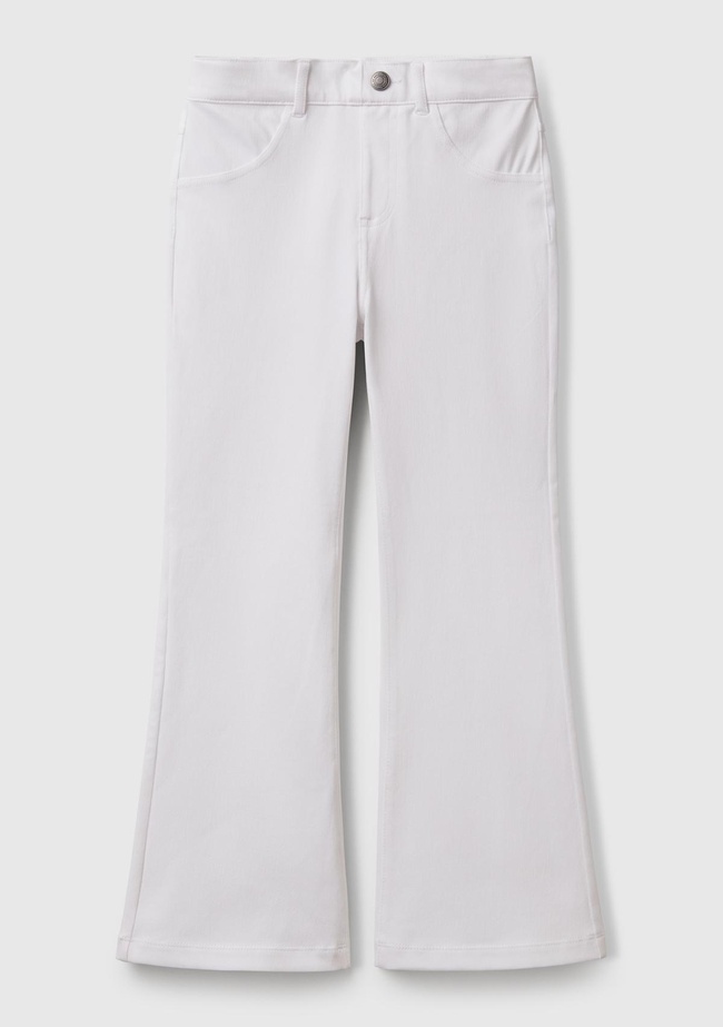  Kız Çocuk Beyaz Streç Kumaş Logo İşlemeli Kloş Pantolon