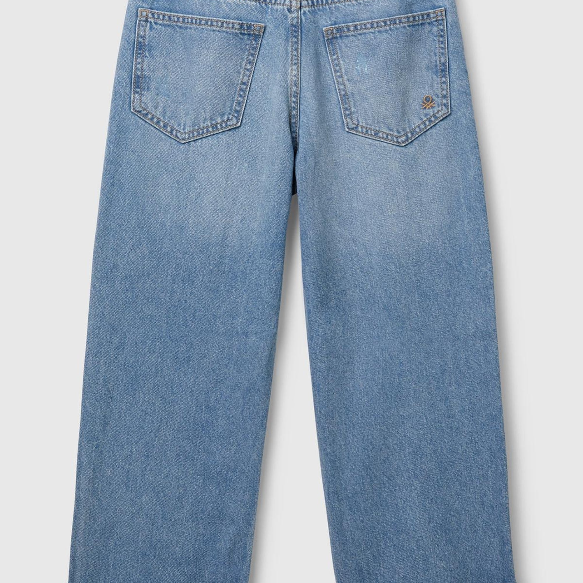 Erkek Çocuk Açık Denim Yırtıklı Eskitilmiş Efektli Straight Fit Denim Pantolon