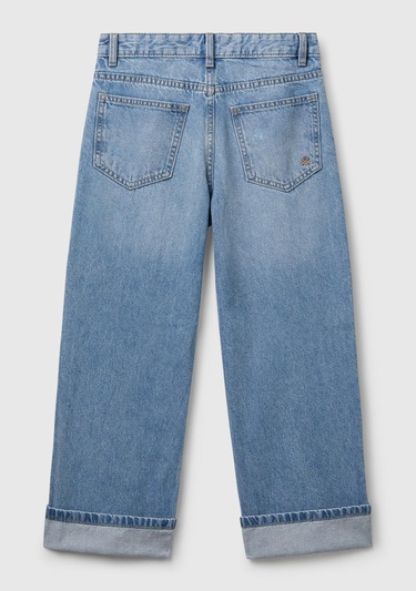  Erkek Çocuk Açık Denim Yırtıklı Eskitilmiş Efektli Straight Fit Denim Pantolon