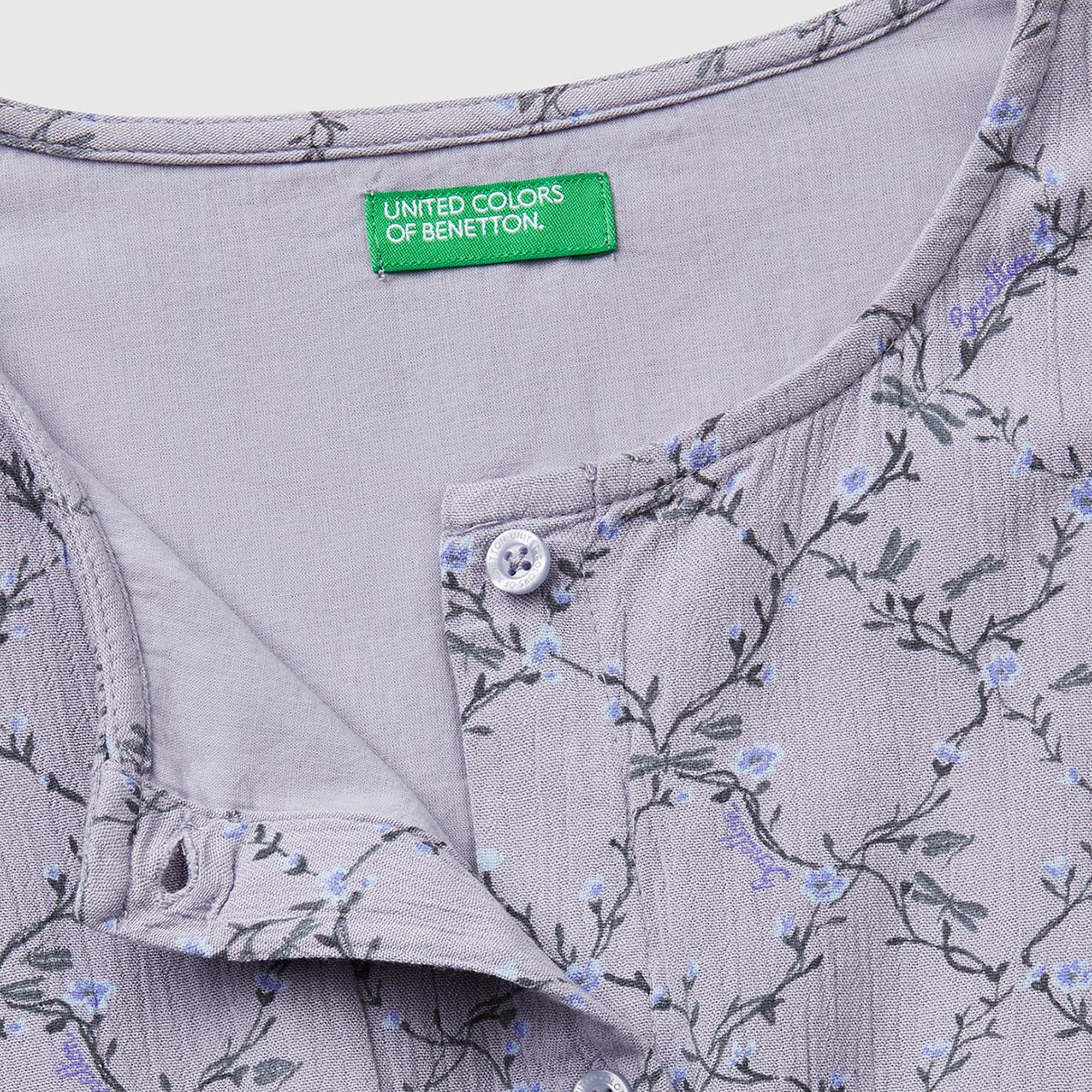 Kız Çocuk Mor Viskozlu Desenli Önü Düğmeli Pileli Katlı Kısa Kollu Elbise