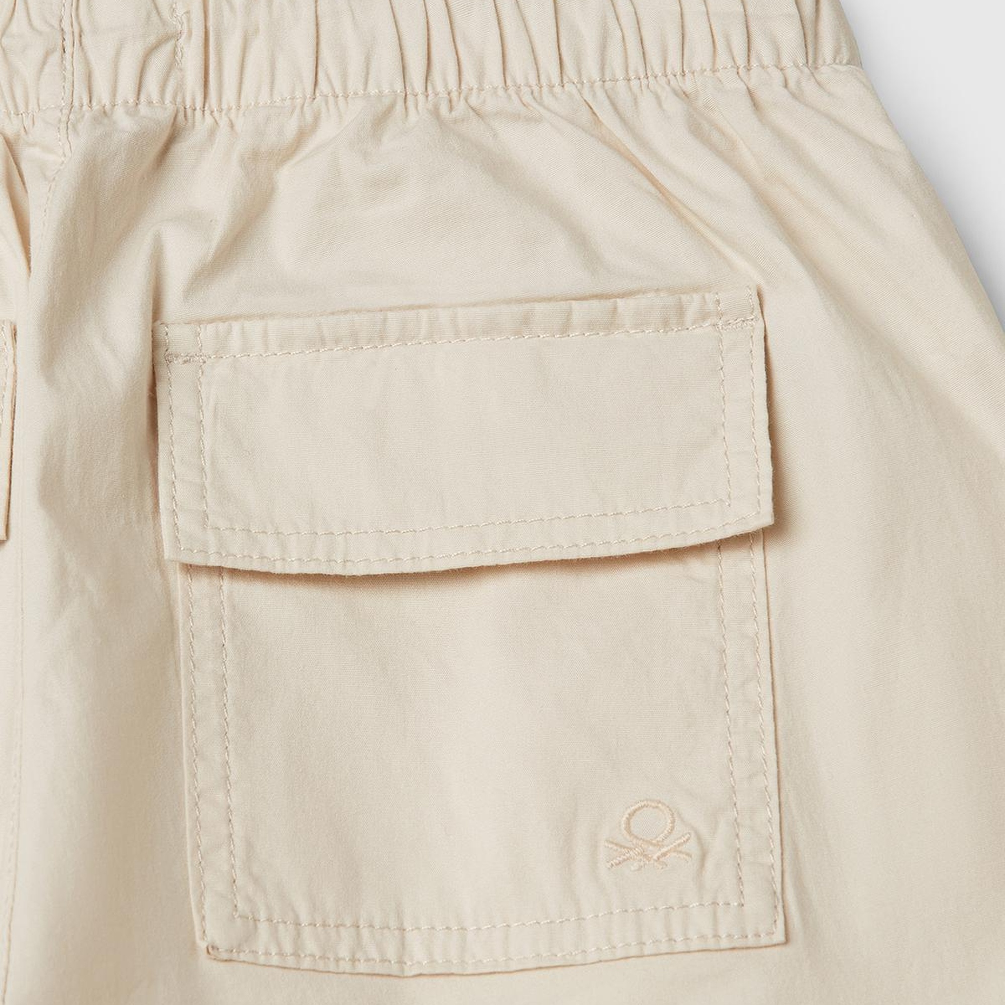 Kız Çocuk Krem Logo İşlemeli Beli Lastikli Streç Kargo Pantolon