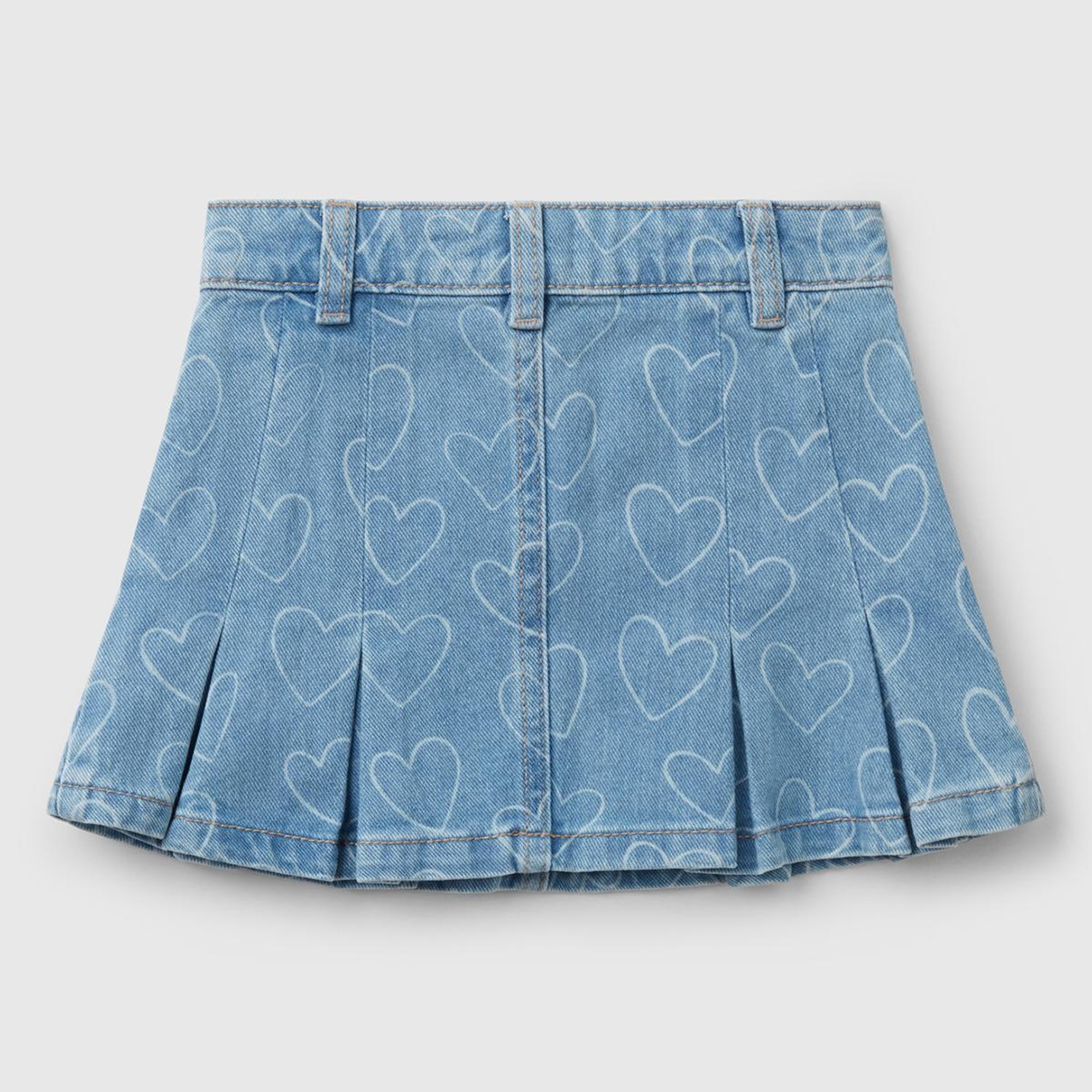 Kız Çocuk Denim Taş Yıkama Pileli Denim Etek