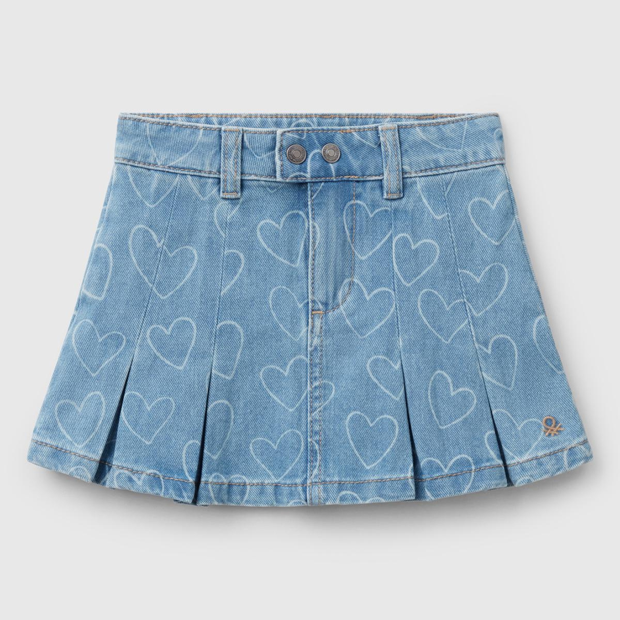 Kız Çocuk Denim Taş Yıkama Pileli Denim Etek