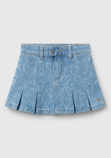  Kız Çocuk Denim Taş Yıkama Pileli Denim Etek