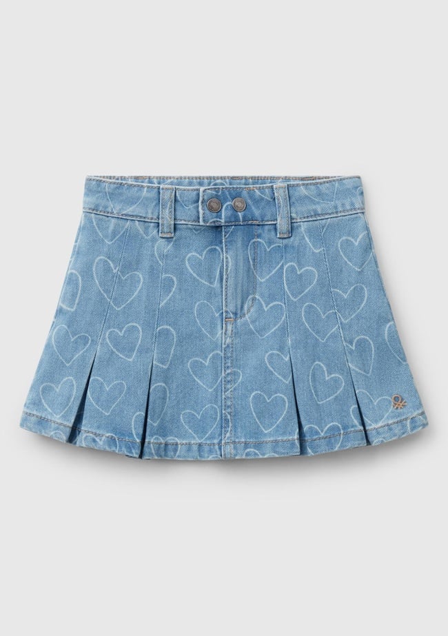  Kız Çocuk Denim Taş Yıkama Pileli Denim Etek