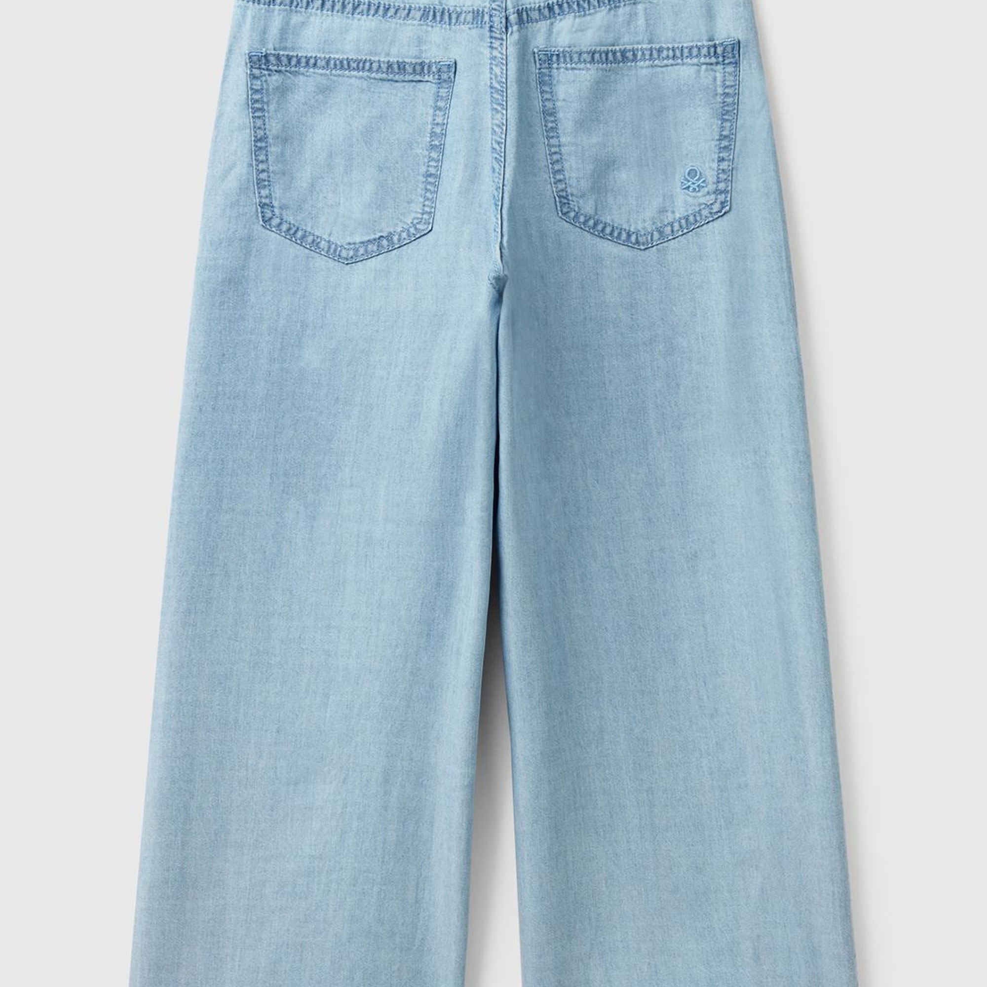 Kız Çocuk Açık Denim %100 Liyosel Beli Kuşaklı Wide Fit Denim Pantolon