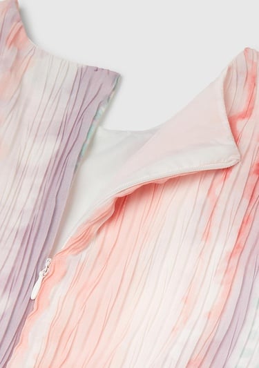  Kız Çocuk Renkli Tamamı Desenli Pileli Kuşaklı Kolsuz Katlı Elbise