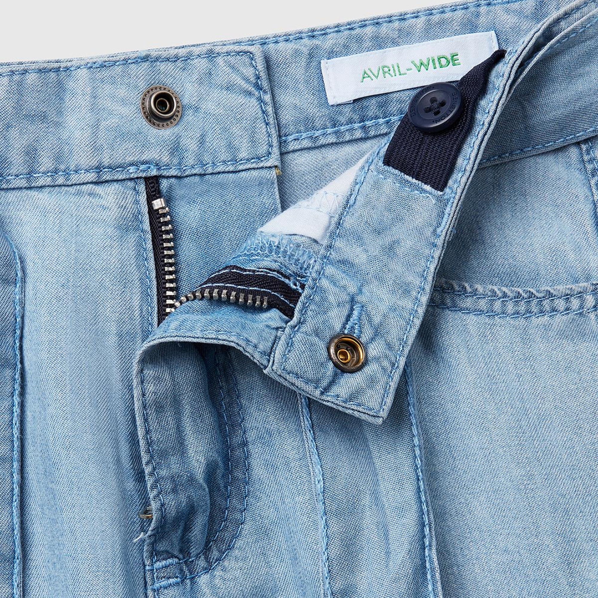 Kız Çocuk Açık Denim %100 Liyosel Taş Yıkama Kuşaklı Wide Leg Denim Pantolon