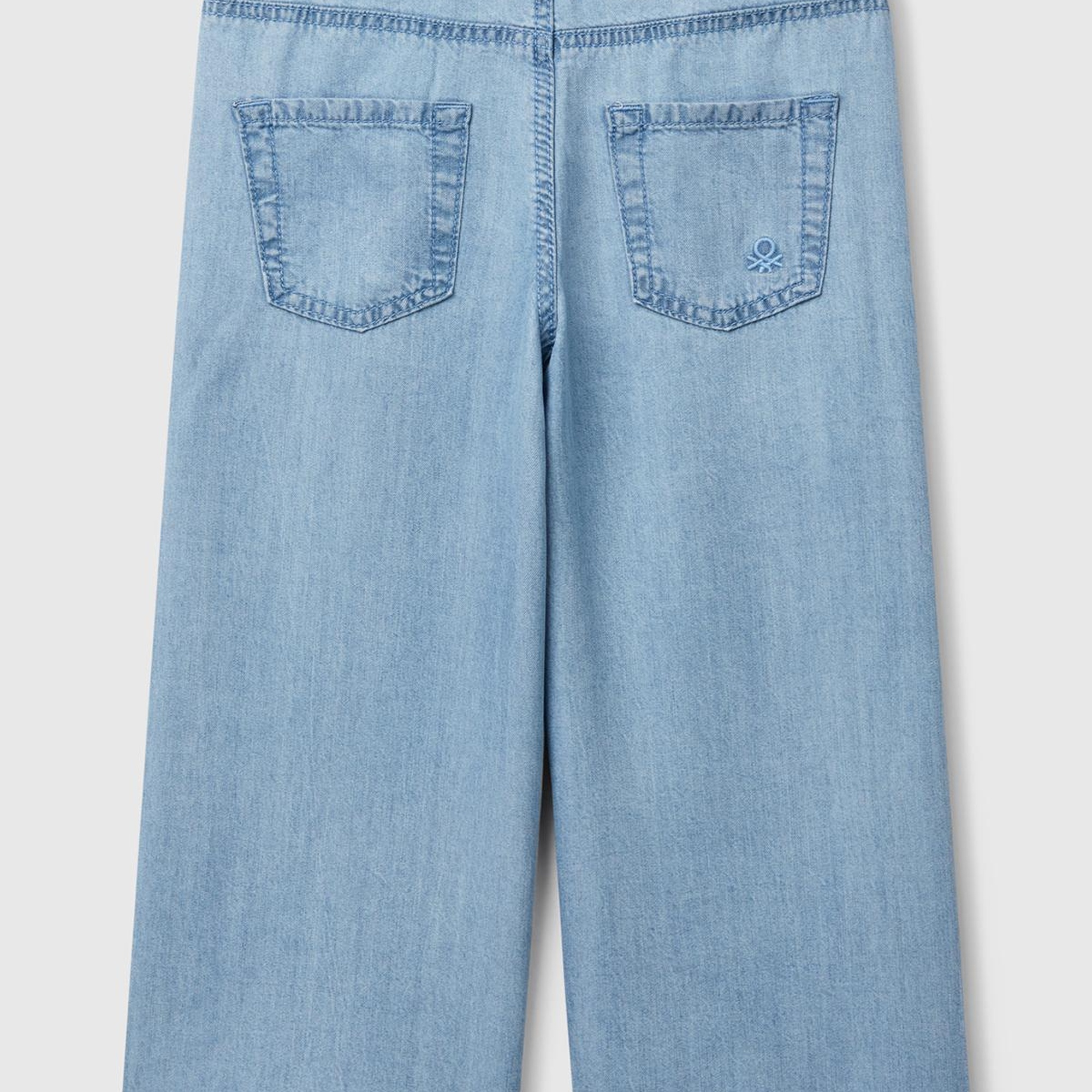 Kız Çocuk Açık Denim %100 Liyosel Taş Yıkama Kuşaklı Wide Leg Denim Pantolon