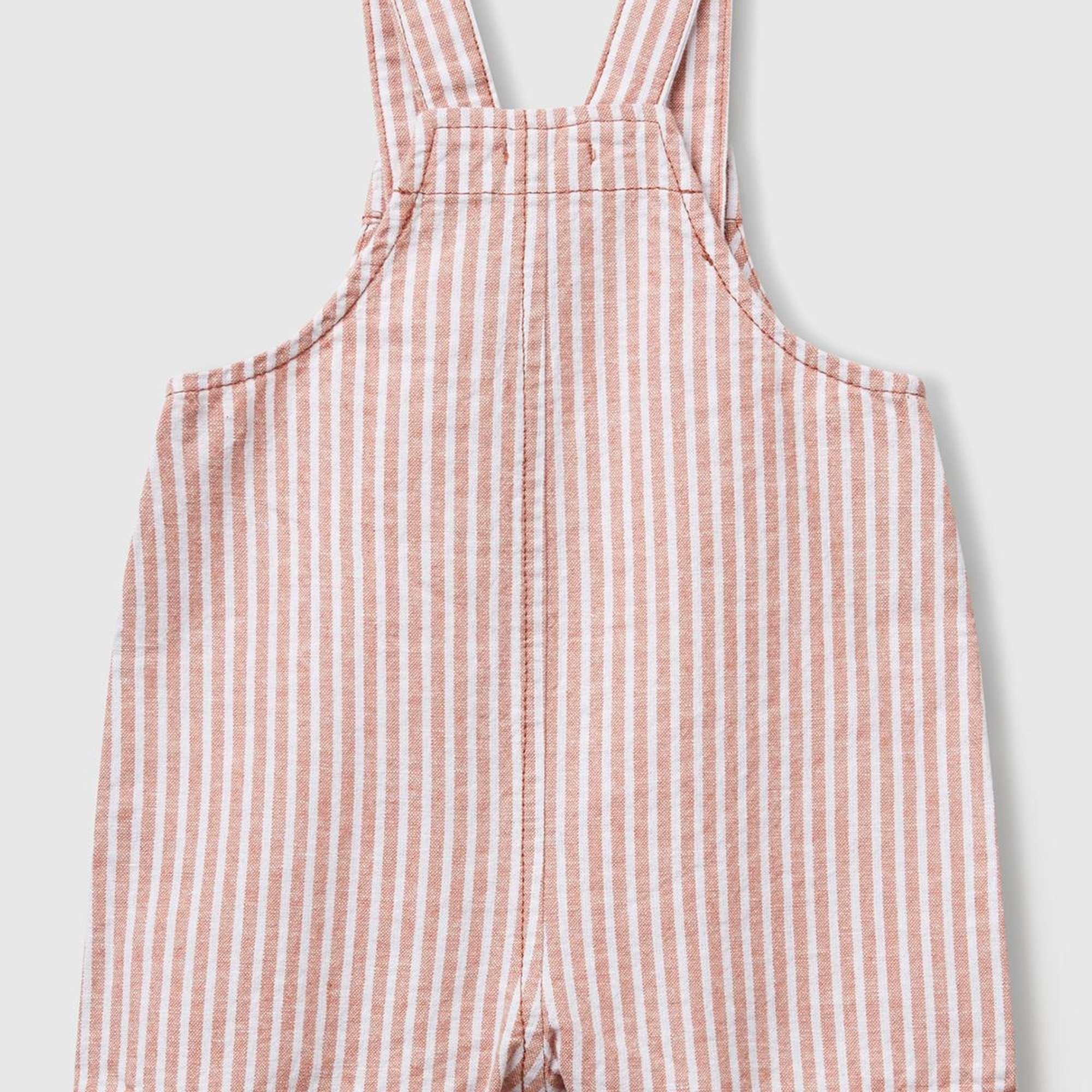 Bebek Bej Çizgili Logo Detaylı Cepli Yanları Gizli Çıtçıtlı Kısa Tulum