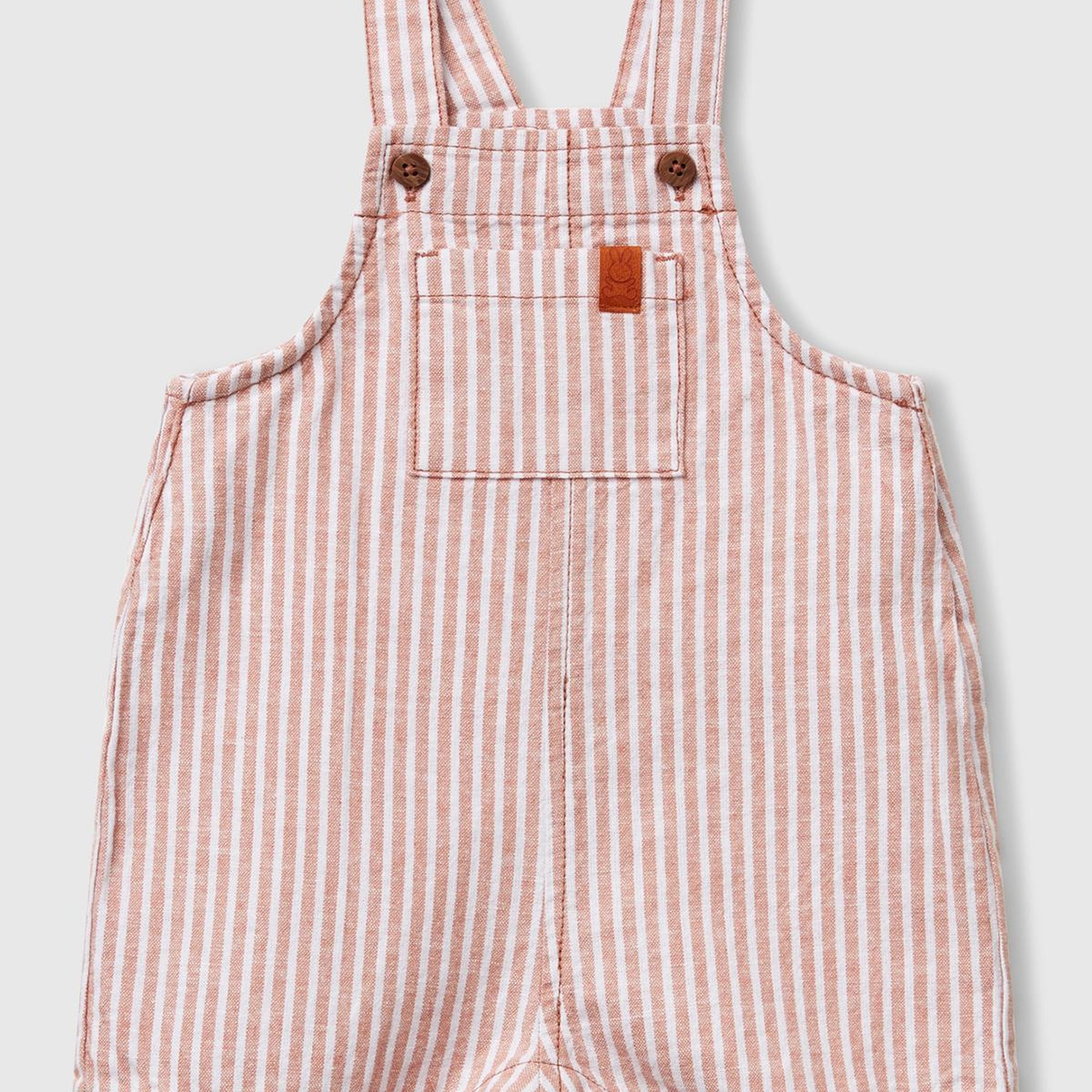 Bebek Bej Çizgili Logo Detaylı Cepli Yanları Gizli Çıtçıtlı Kısa Tulum