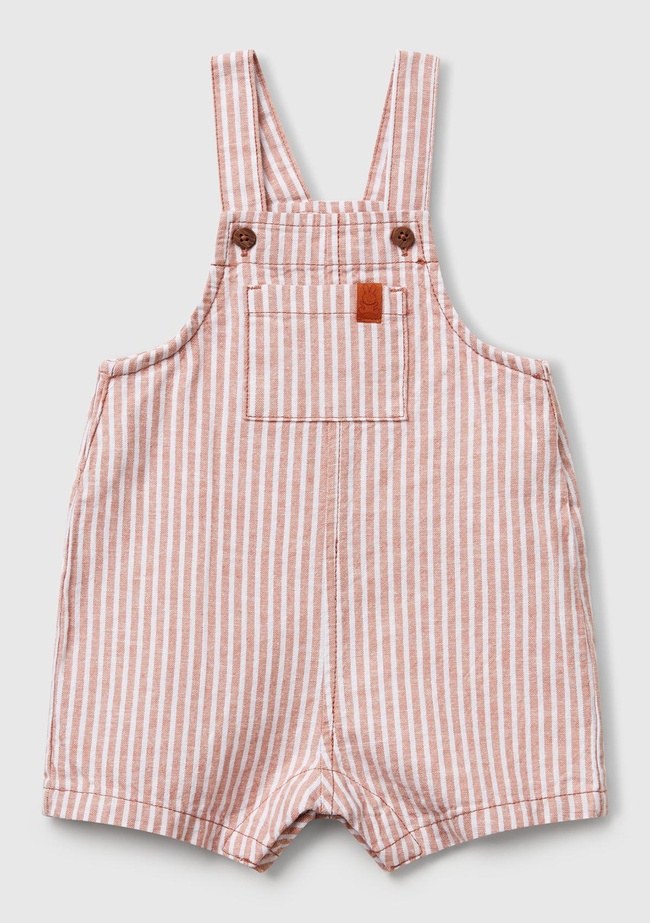  Bebek Bej Çizgili Logo Detaylı Cepli Yanları Gizli Çıtçıtlı Kısa Tulum