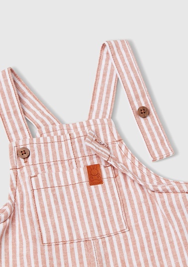  Bebek Bej Çizgili Logo Detaylı Cepli Yanları Gizli Çıtçıtlı Kısa Tulum