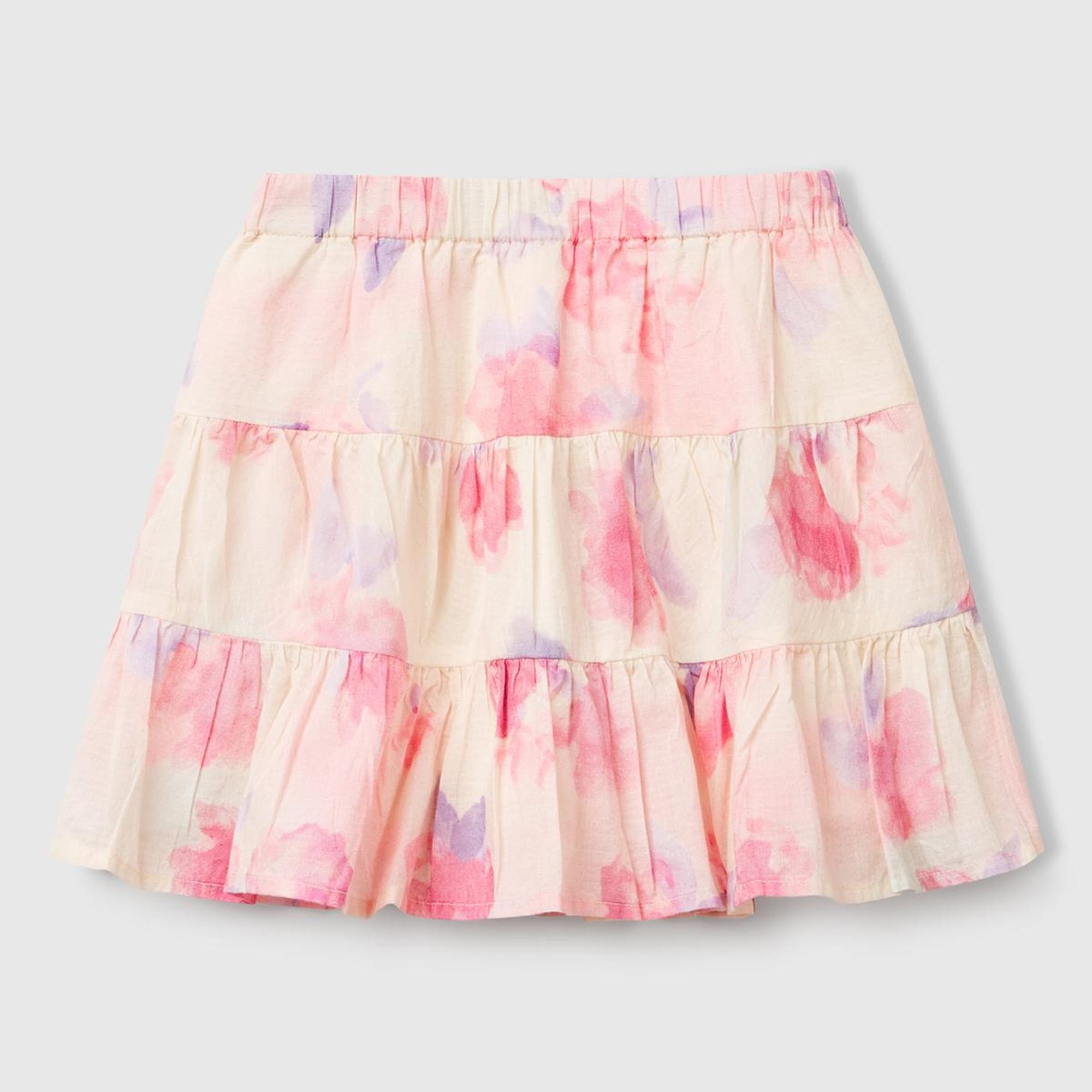 Kız Çocuk Pembe Mix Tamamı Desenli Beli Lastikli Katlı Etek