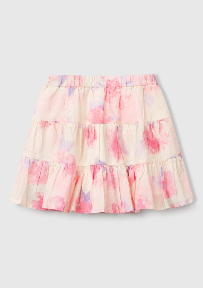  Kız Çocuk Pembe Mix Tamamı Desenli Beli Lastikli Katlı Etek