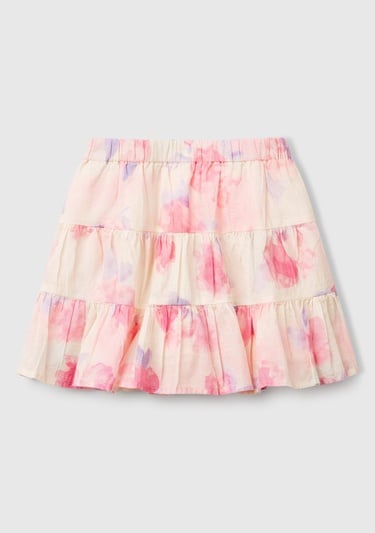  Kız Çocuk Pembe Mix Tamamı Desenli Beli Lastikli Katlı Etek