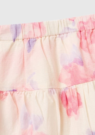  Kız Çocuk Pembe Mix Tamamı Desenli Beli Lastikli Katlı Etek