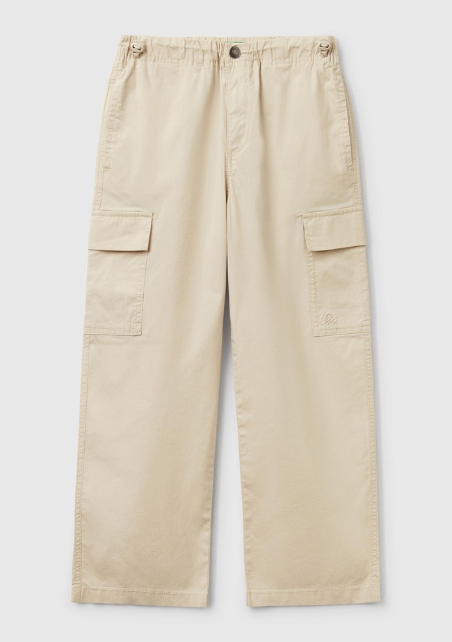  Erkek Çocuk Ekru Logo Detaylı Paraşüt Pantolon