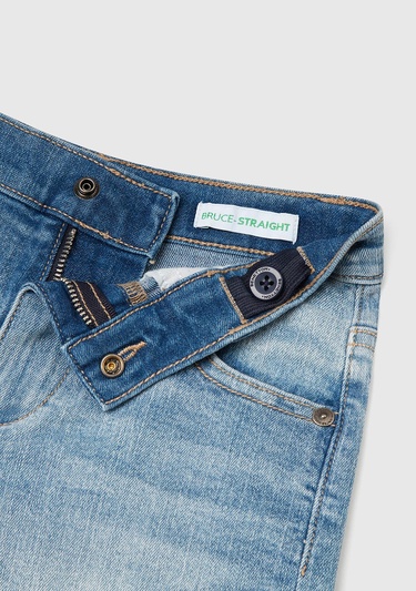  Erkek Çocuk Açık Denim Yanı Detaylı Cepli Denim Streç Bermuda Şort