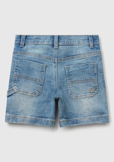  Erkek Çocuk Açık Denim Yanı Detaylı Cepli Denim Streç Bermuda Şort