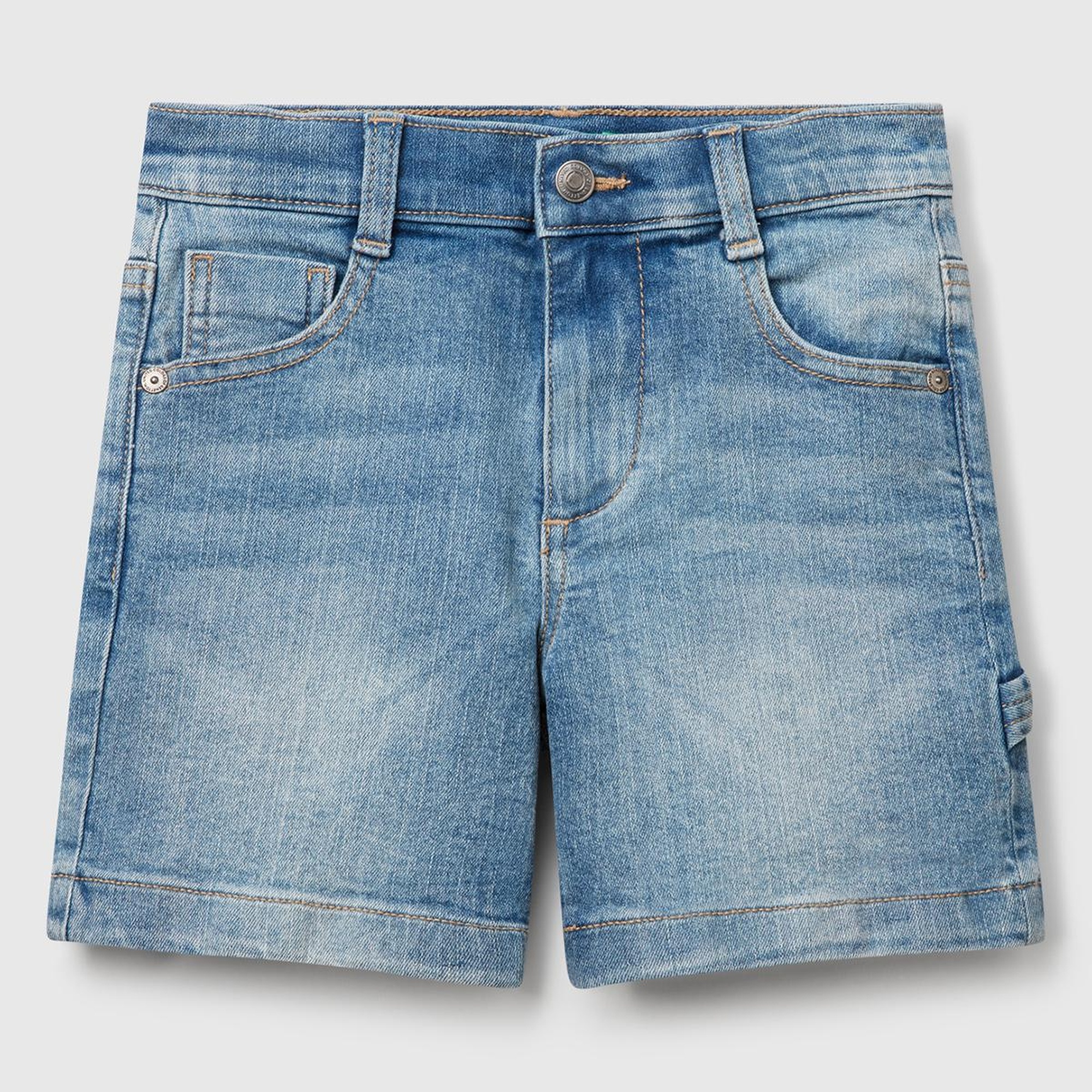 Erkek Çocuk Açık Denim Yanı Detaylı Cepli Denim Streç Bermuda Şort