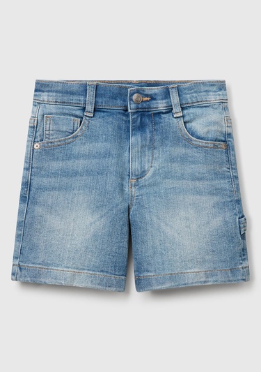  Erkek Çocuk Açık Denim Yanı Detaylı Cepli Denim Streç Bermuda Şort
