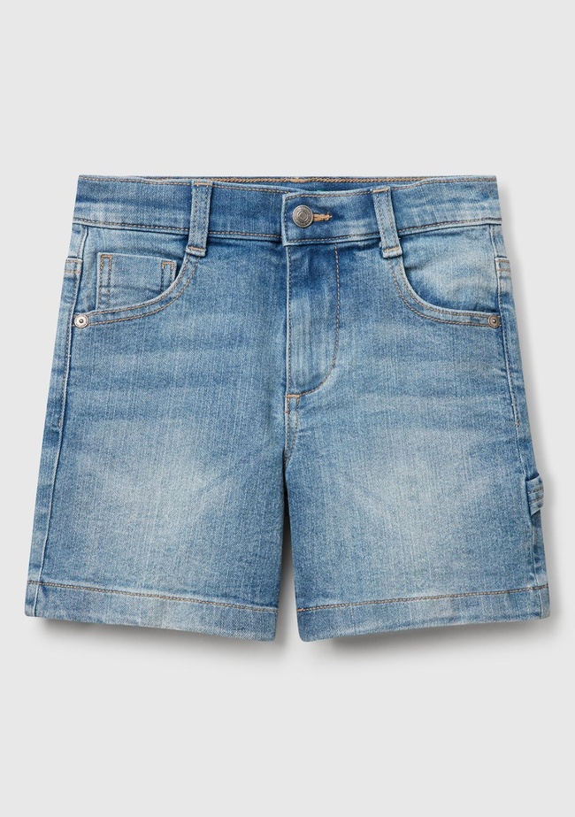  Erkek Çocuk Açık Denim Yanı Detaylı Cepli Denim Streç Bermuda Şort