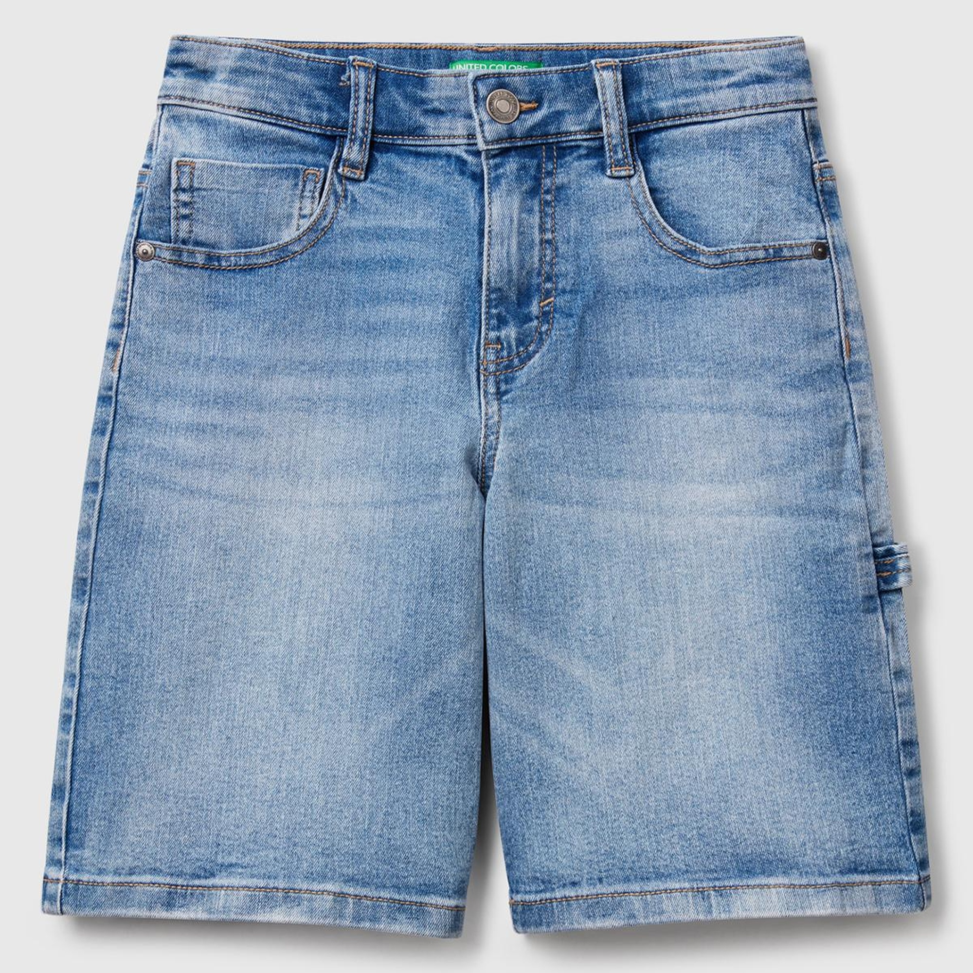 Erkek Çocuk Açık Denim Taş Yıkama Straight Fit Denim Bermuda Şort