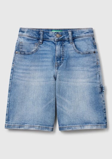  Erkek Çocuk Açık Denim Taş Yıkama Straight Fit Denim Bermuda Şort