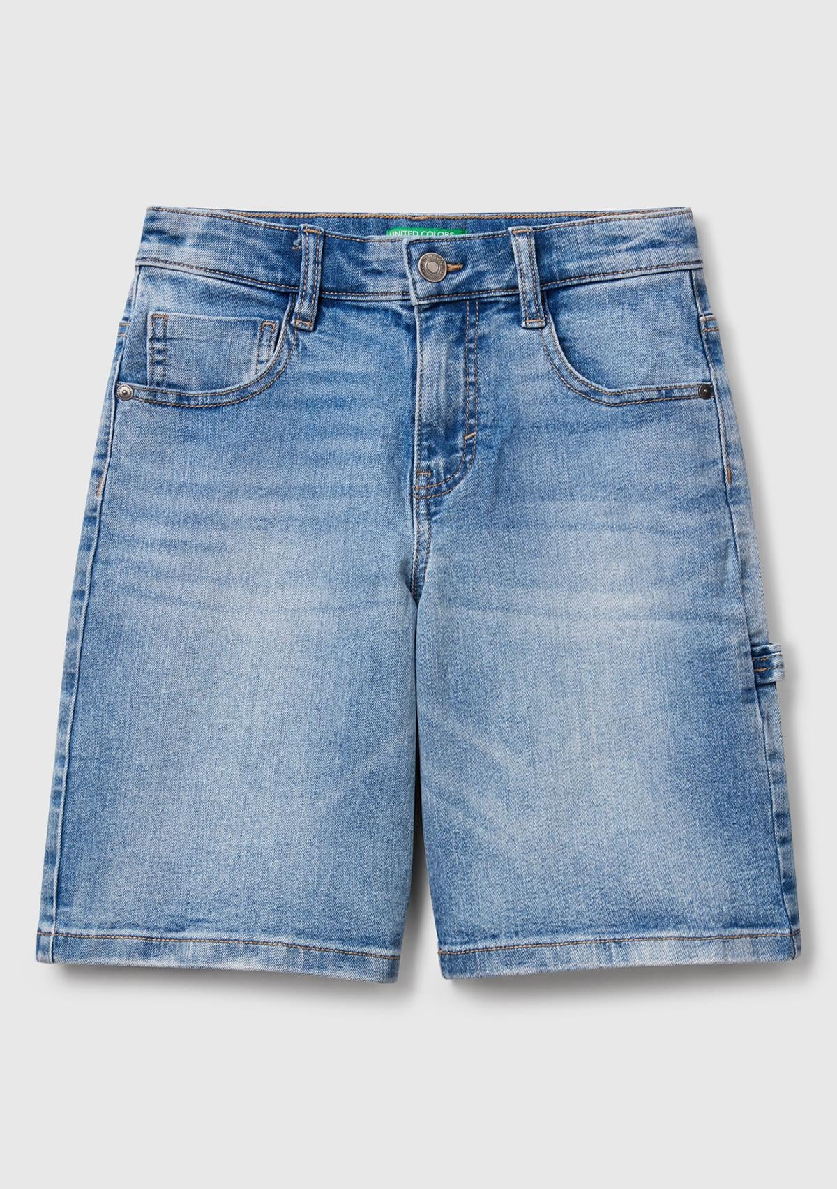  Erkek Çocuk Açık Denim Taş Yıkama Straight Fit Denim Bermuda Şort