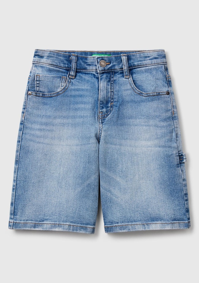  Erkek Çocuk Açık Denim Taş Yıkama Straight Fit Denim Bermuda Şort