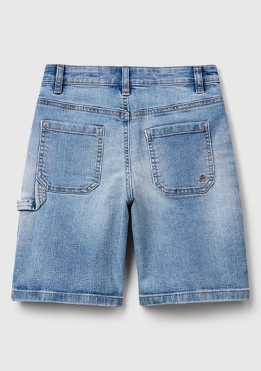  Erkek Çocuk Açık Denim Taş Yıkama Straight Fit Denim Bermuda Şort