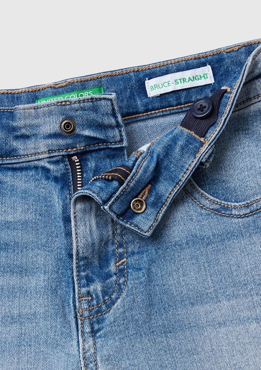  Erkek Çocuk Açık Denim Taş Yıkama Straight Fit Denim Bermuda Şort