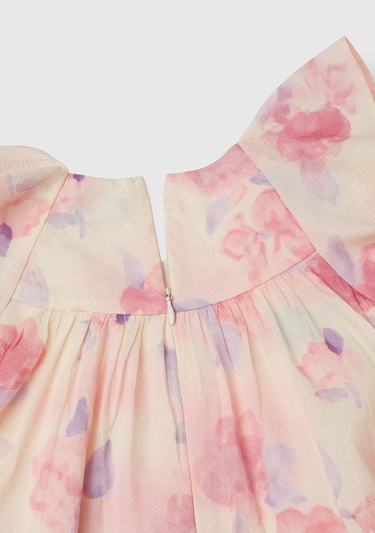  Kız Çocuk Pembe Mix Tamamı Desenli Omzu Fırfır Detaylı Müslin Elbise