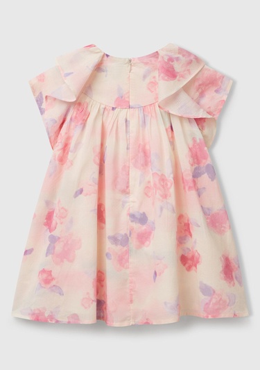  Kız Çocuk Pembe Mix Tamamı Desenli Omzu Fırfır Detaylı Müslin Elbise