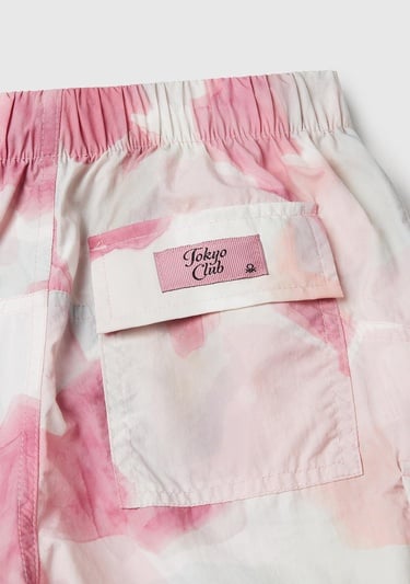  Kız Çocuk Pembe Mix Tamamı Desenli Beli Lastikli Kapak Cepli Paraşüt Pantolon