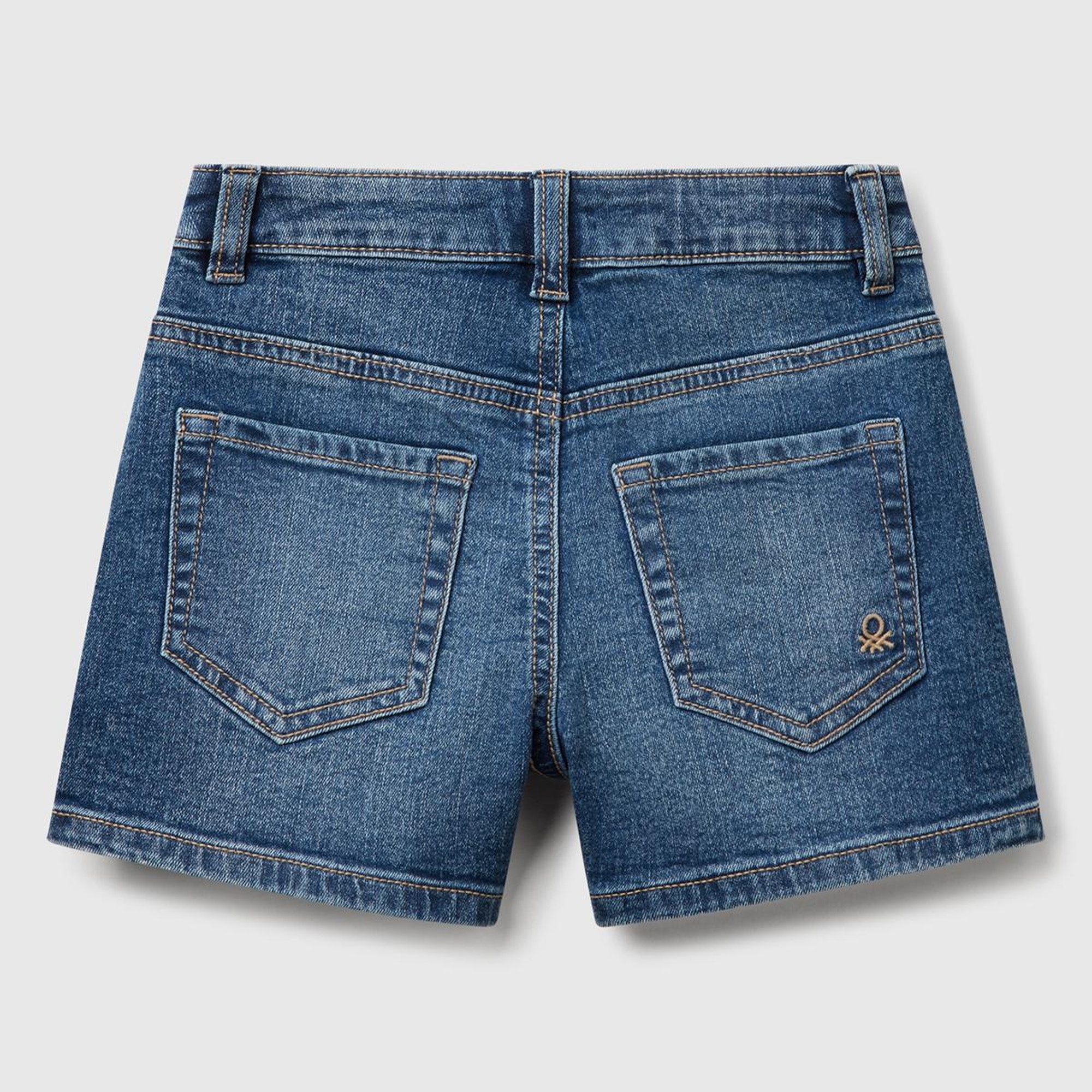 Kız Çocuk Koyu Denim Taş Yıkama Logo İşlemeli Streç Denim Şort