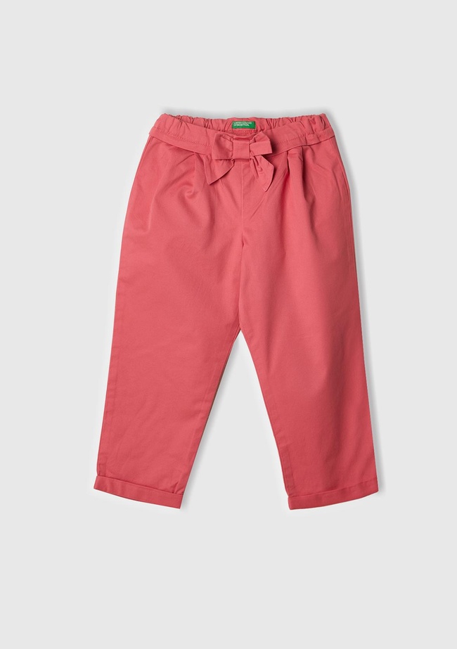 Kız Çocuk Fuşya Logo Detaylı Beli Ayarlanabilir Lastikli Fiyonklu Pantolon