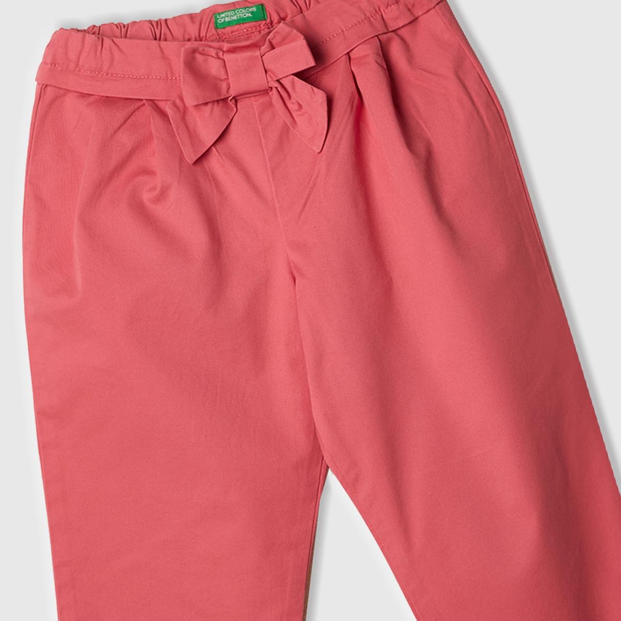 Kız Çocuk Fuşya Logo Detaylı Beli Ayarlanabilir Lastikli Fiyonklu Pantolon