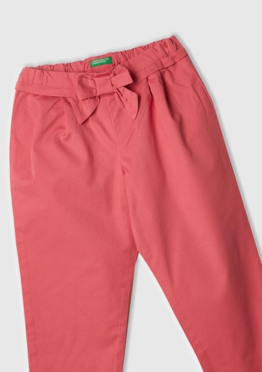  Kız Çocuk Fuşya Logo Detaylı Beli Ayarlanabilir Lastikli Fiyonklu Pantolon
