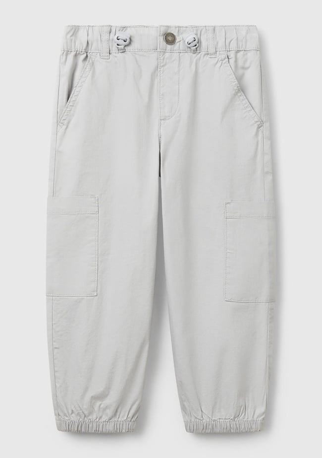  Erkek Çocuk Gri Melanj Beli Lastikli Kargo Cepli Paraşüt Pantolon