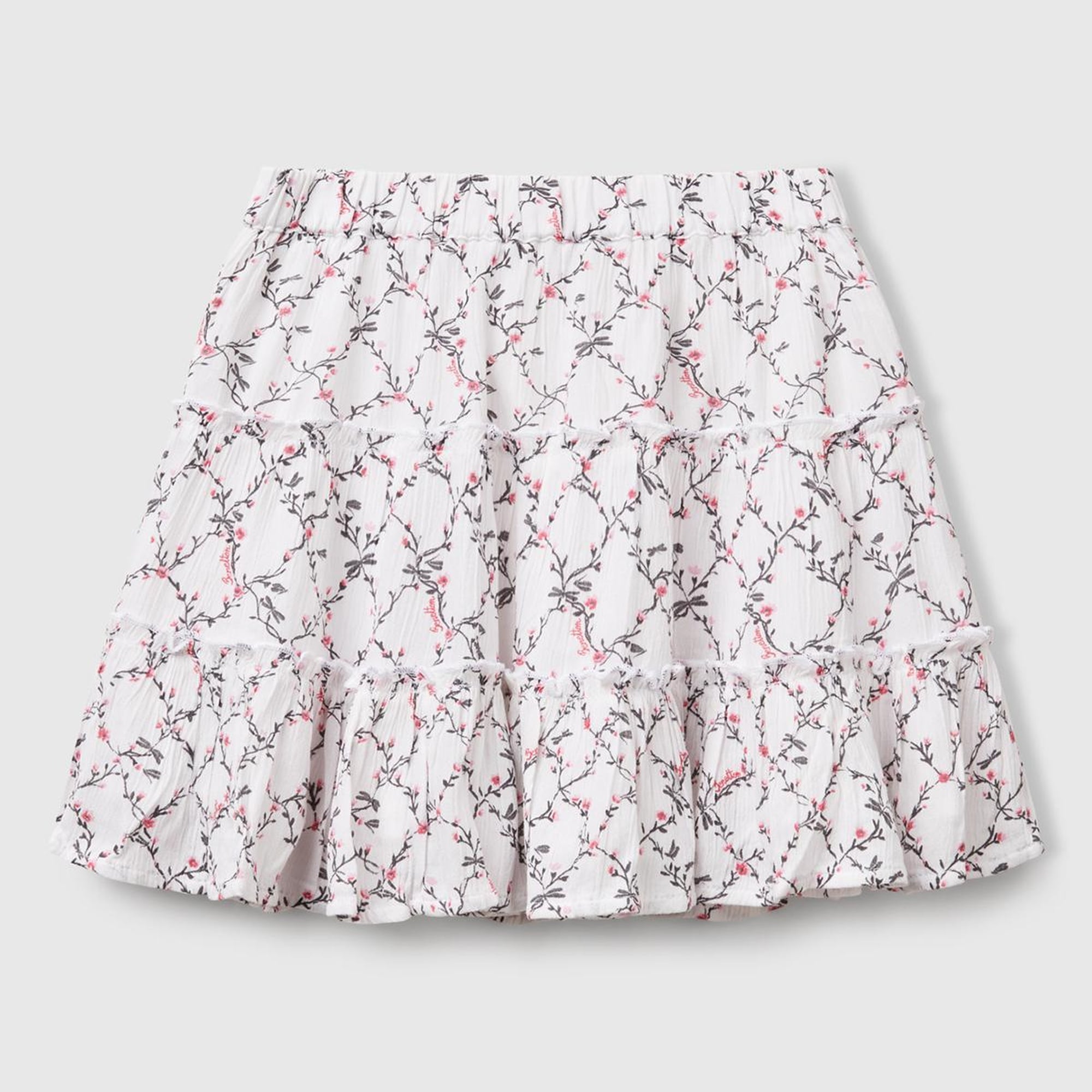 Kız Çocuk Beyaz Mix Viskozlu Tamamı Baskılı Krep Katlı Etek