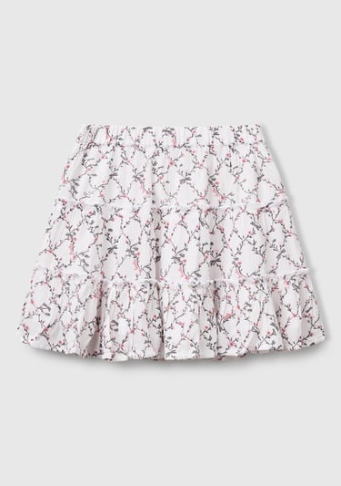  Kız Çocuk Beyaz Mix Viskozlu Tamamı Baskılı Krep Katlı Etek
